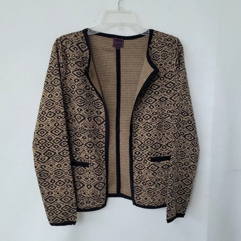 Colour Works‎ Sweater Womens M Snap Closure Long Sleeve Diamond Print Cardigan
